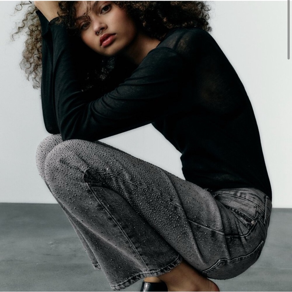 Zara grey mid rise rhinestone jeans size US2